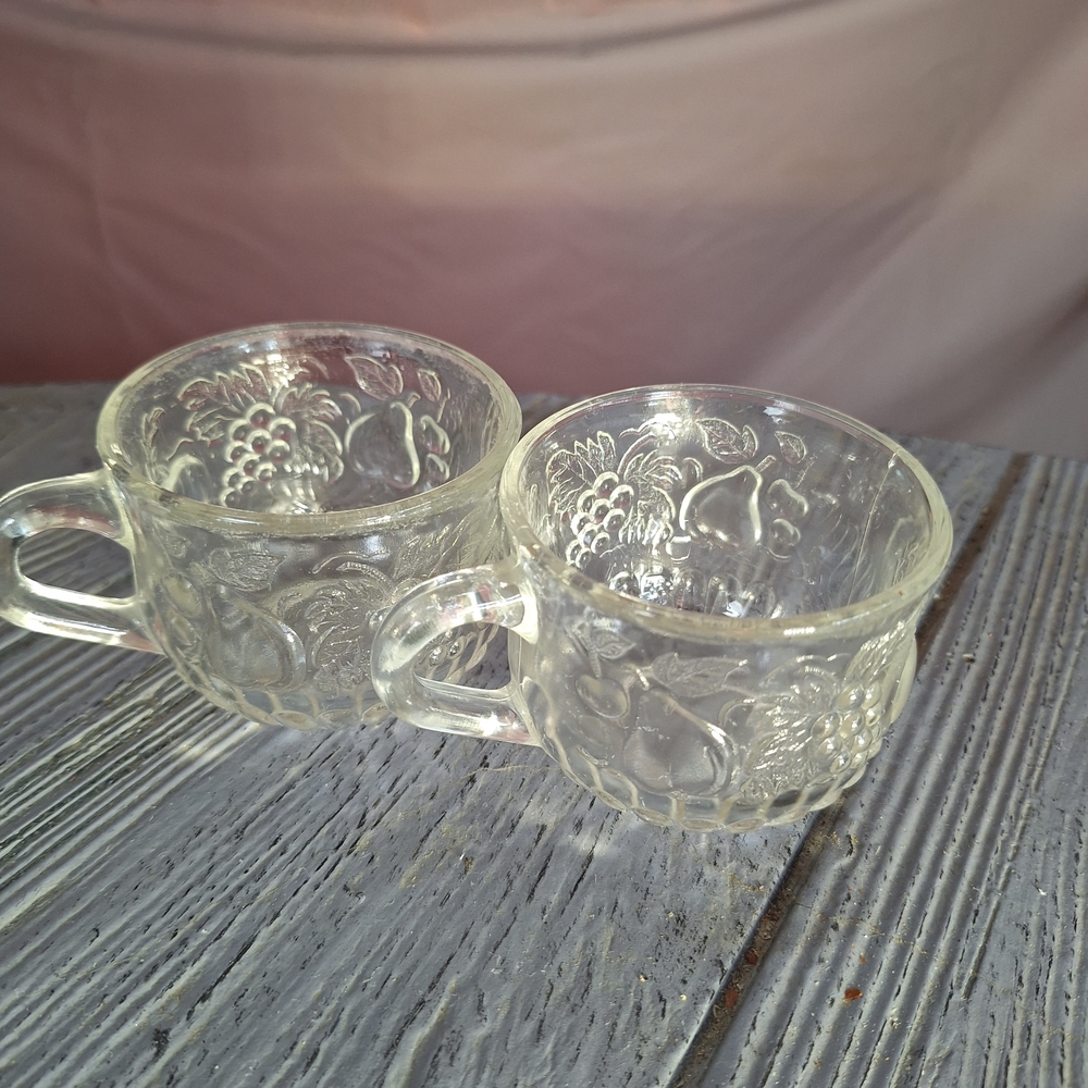 Vintage Jeannette Glass Clear Glass "Fruit" Pattern 2 Embossed/ Raised Fruit - Picture 7 of 9